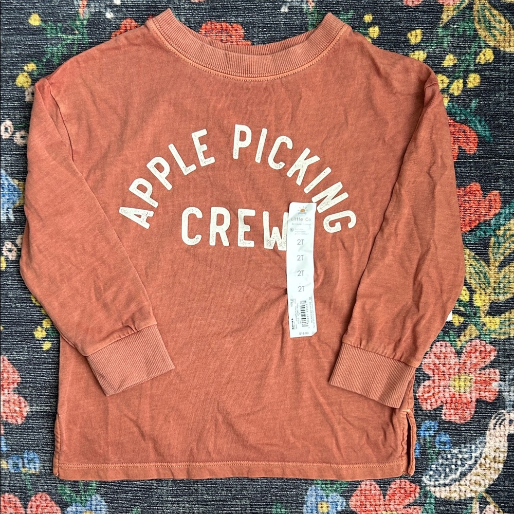NWT: Little Co. “Apple Picking Crew” Long-Sleeve Graphic Tee, Size 2T